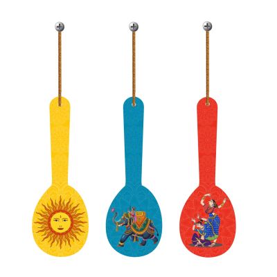 Madhubani Art Spoon Wall Hanging Set of 3 Wooden Décor