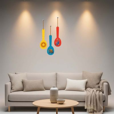 Madhubani Art Spoon Wall Hanging Set of 3 Wooden Décor