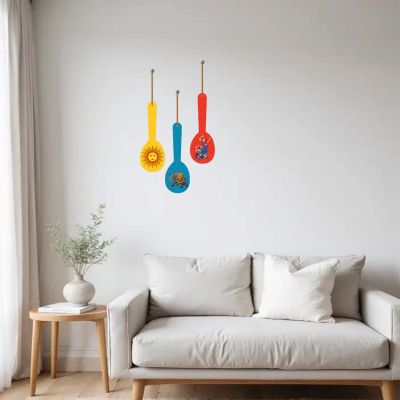 Madhubani Art Spoon Wall Hanging Set of 3 Wooden Décor