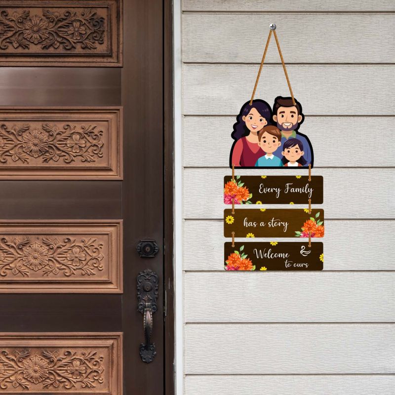 Every Family Has a Story Wooden Wall Hanging Decorative Welcome Sign for Living Room & Home Entrance