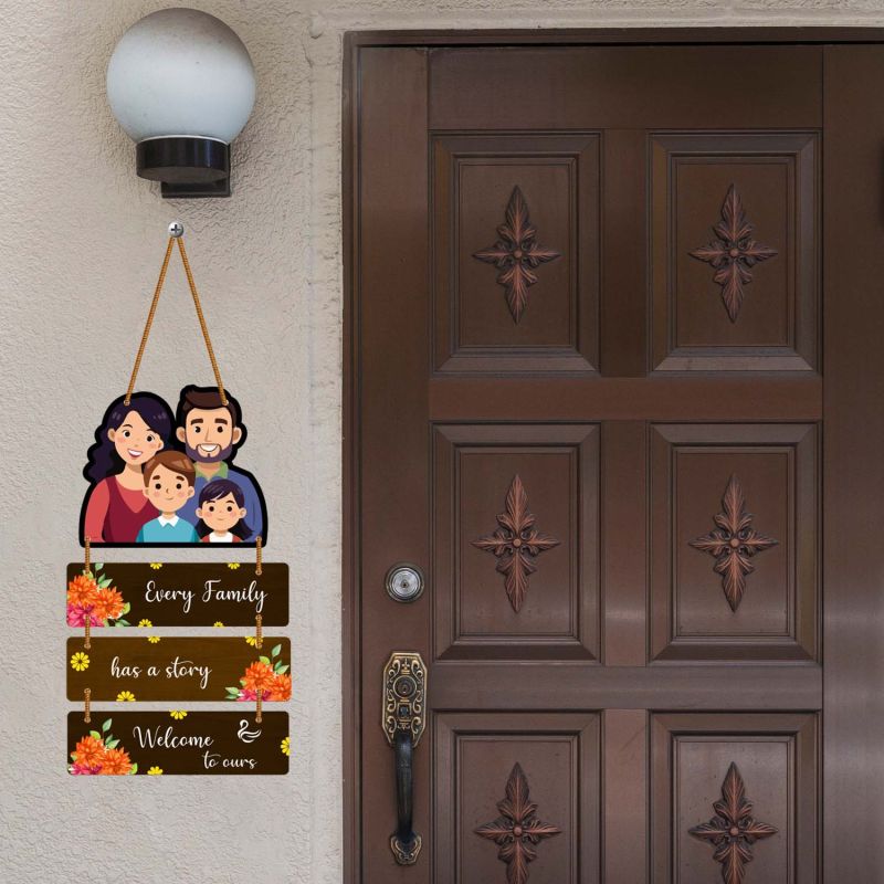 Every Family Has a Story Wooden Wall Hanging Decorative Welcome Sign for Living Room & Home Entrance