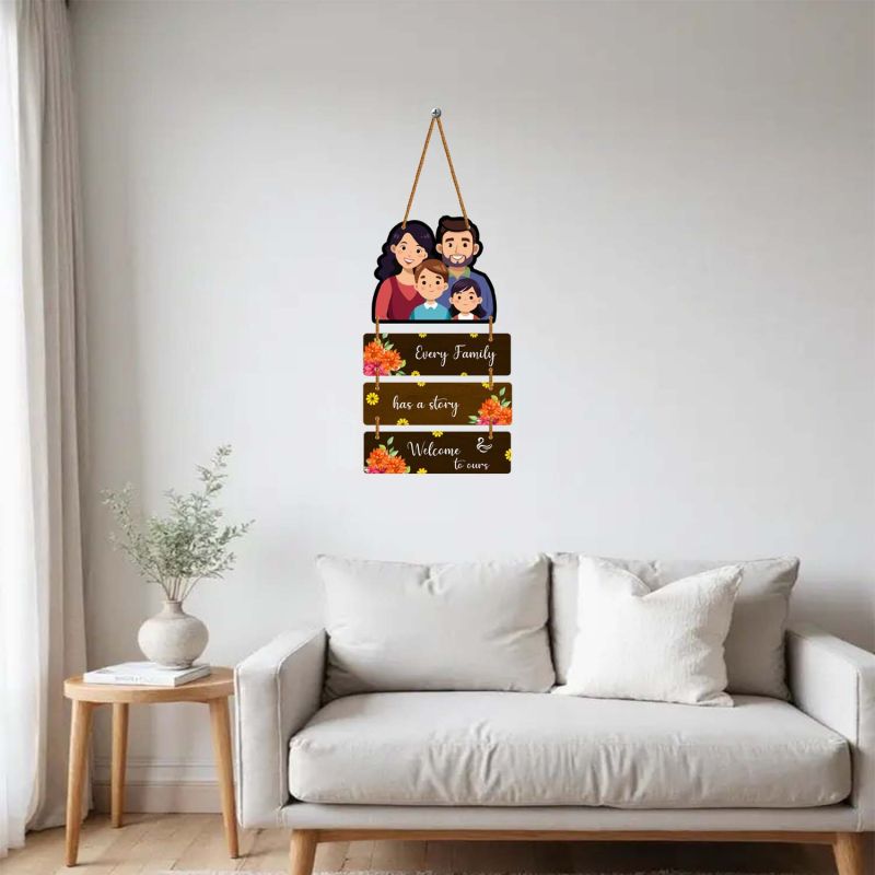 Every Family Has a Story Wooden Wall Hanging Decorative Welcome Sign for Living Room & Home Entrance