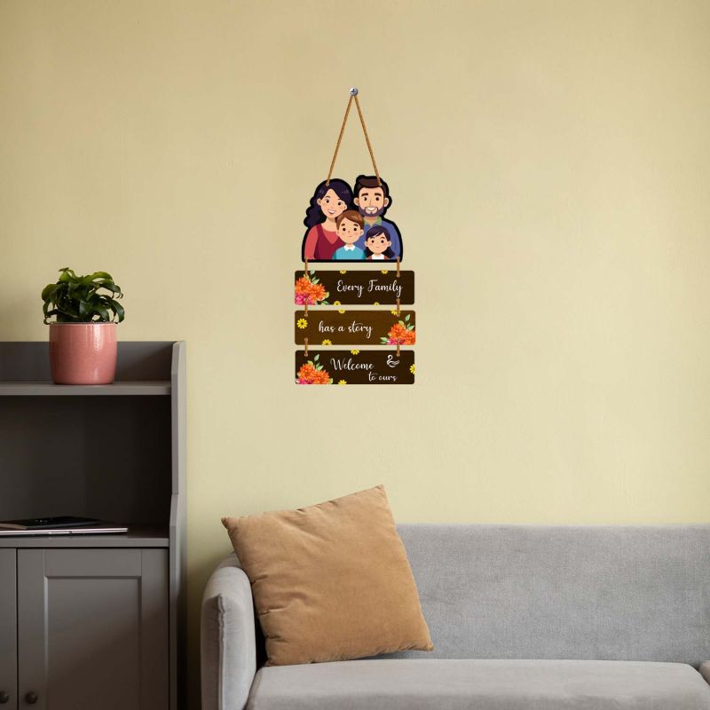 Every Family Has a Story Wooden Wall Hanging Decorative Welcome Sign for Living Room & Home Entrance
