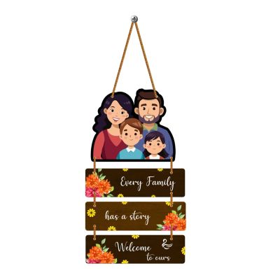 Every Family Has a Story Wooden Wall Hanging Decorative Welcome Sign for Living Room & Home Entrance