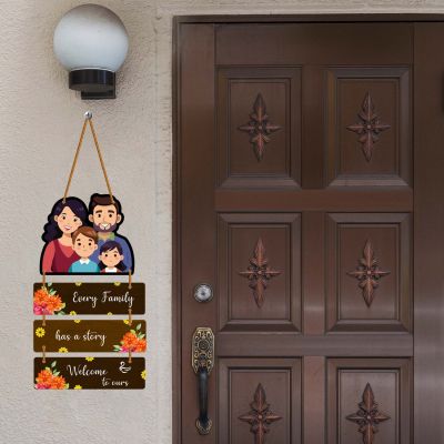 Every Family Has a Story Wooden Wall Hanging Decorative Welcome Sign for Living Room & Home Entrance
