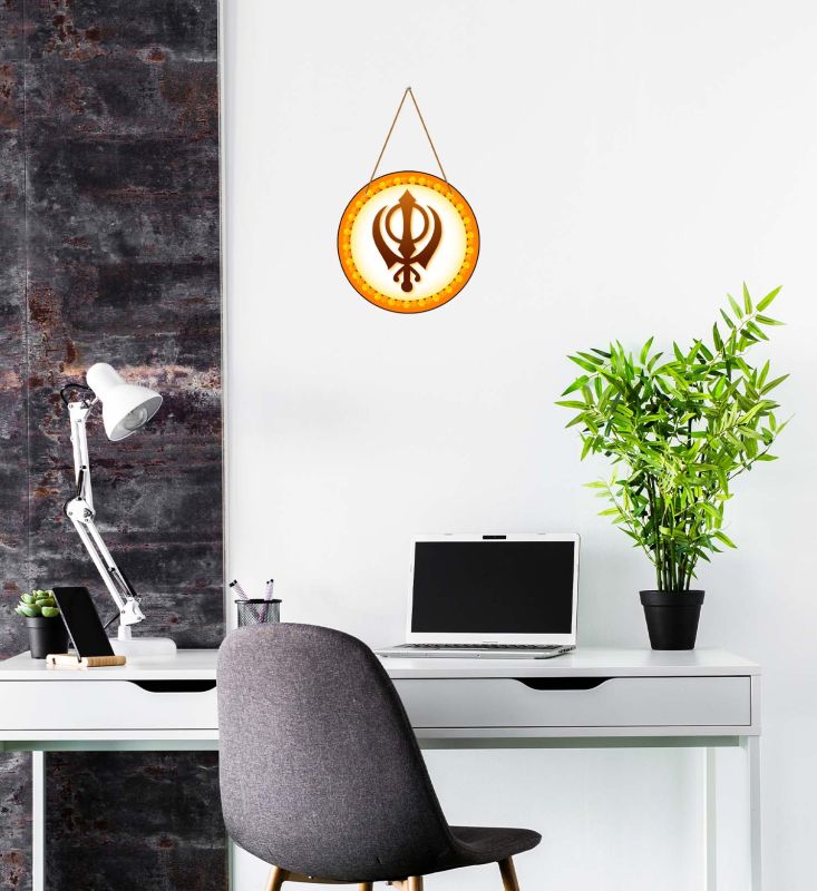 Divine Sikh Khanda Wooden Wall Hanging Spiritual Punjabi Religious Decorative Wall Art