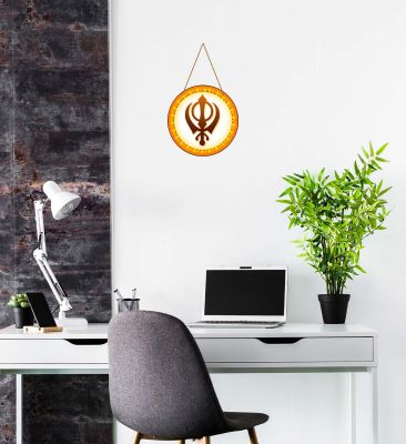 Divine Sikh Khanda Wooden Wall Hanging Spiritual Punjabi Religious Decorative Wall Art