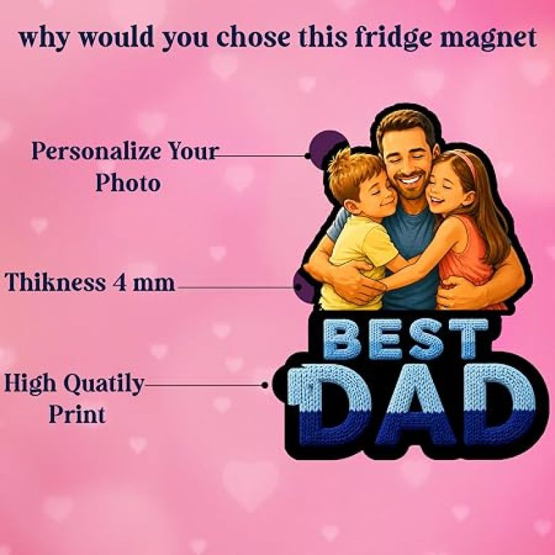 Personalized Best Dad Photo Fridge Magnet Refrigerator Door Decor Fathers Day & Birthday Gift for Papa
