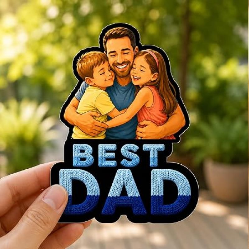 Personalized Best Dad Photo Fridge Magnet Refrigerator Door Decor Fathers Day & Birthday Gift for Papa