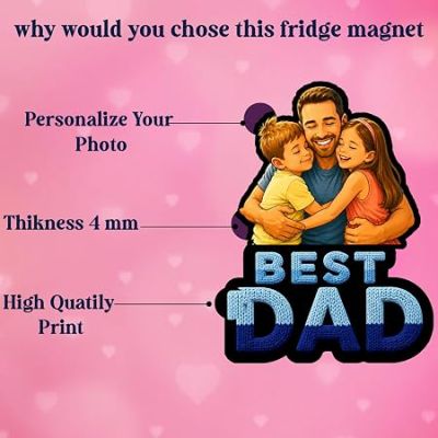 Personalized Best Dad Photo Fridge Magnet Refrigerator Door Decor Fathers Day & Birthday Gift for Papa
