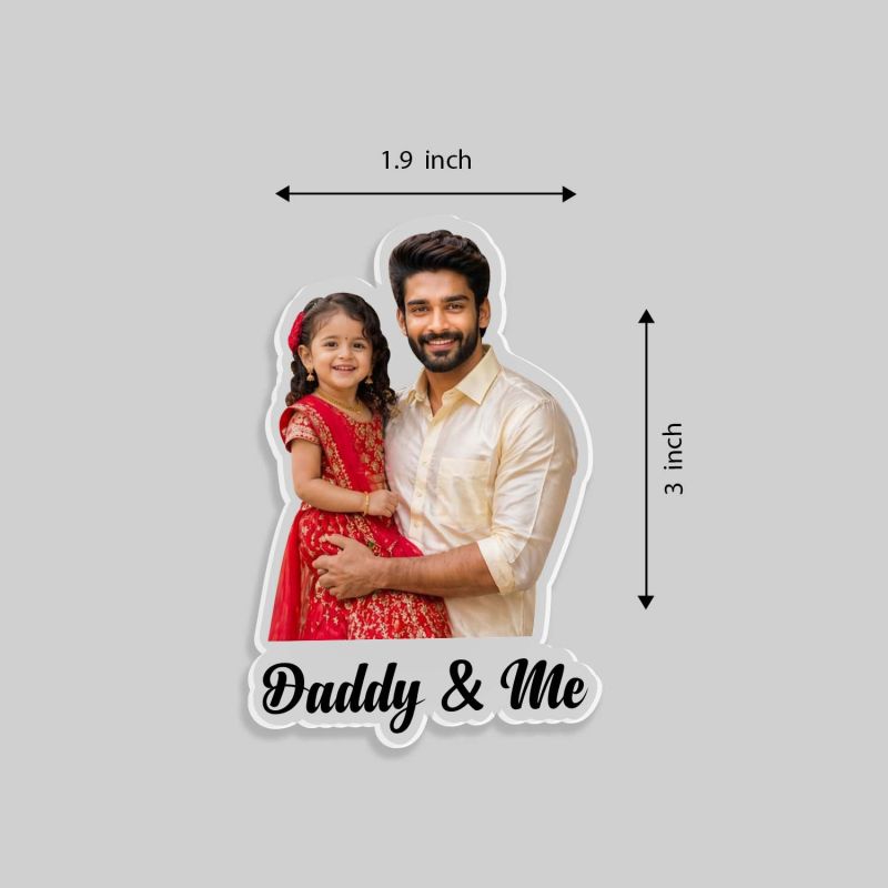 Custom Photo Fridge Magnet Personalized Daddy & Me Picture Magnet for Refrigerator High-Gloss Acrylic Photo Dad Gift for Father's Day & Birthday from Daughter, Son