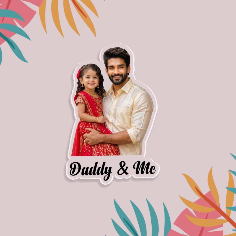Custom Photo Fridge Magnet Personalized Daddy & Me Picture Magnet for Refrigerator High-Gloss Acrylic Photo Dad Gift for Father's Day & Birthday from Daughter, Son