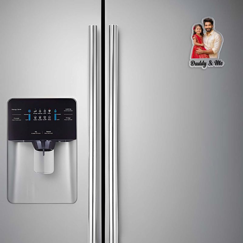 Custom Photo Fridge Magnet Personalized Daddy & Me Picture Magnet for Refrigerator High-Gloss Acrylic Photo Dad Gift for Father's Day & Birthday from Daughter, Son