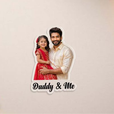 Custom Photo Fridge Magnet Personalized Daddy & Me Picture Magnet for Refrigerator High-Gloss Acrylic Photo Dad Gift for Father's Day & Birthday from Daughter, Son