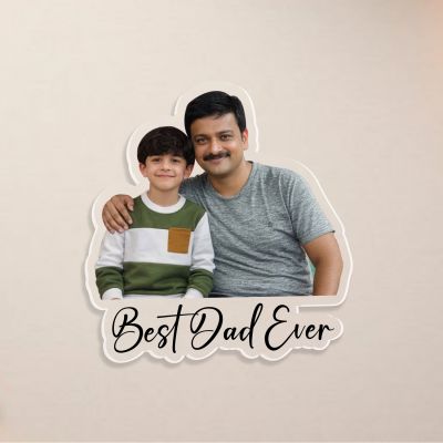 Personalized Best Dad Ever Fridge Magnet Customized Father and Son Photo Acrylic Cutout Unique Birthday