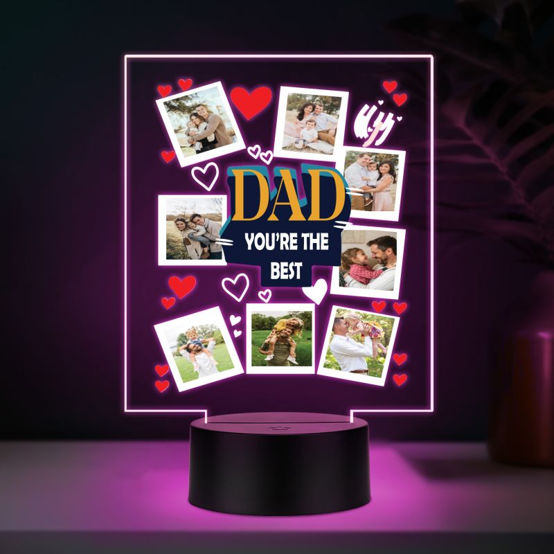 Personalized Best Dad LED Lamp Custom Photo Collage Gift