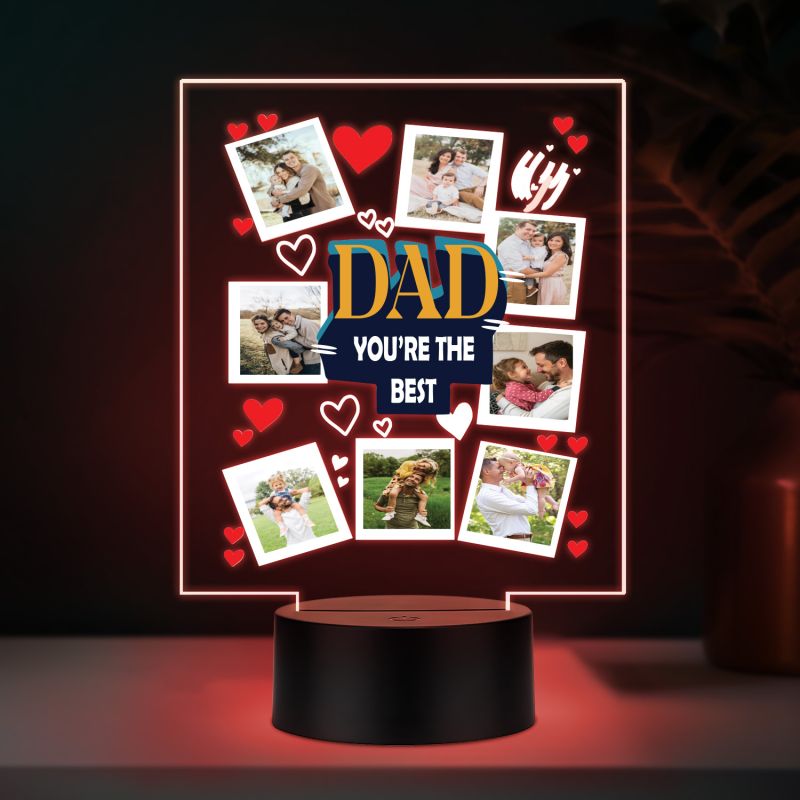 Personalized Best Dad LED Lamp Custom Photo Collage Gift