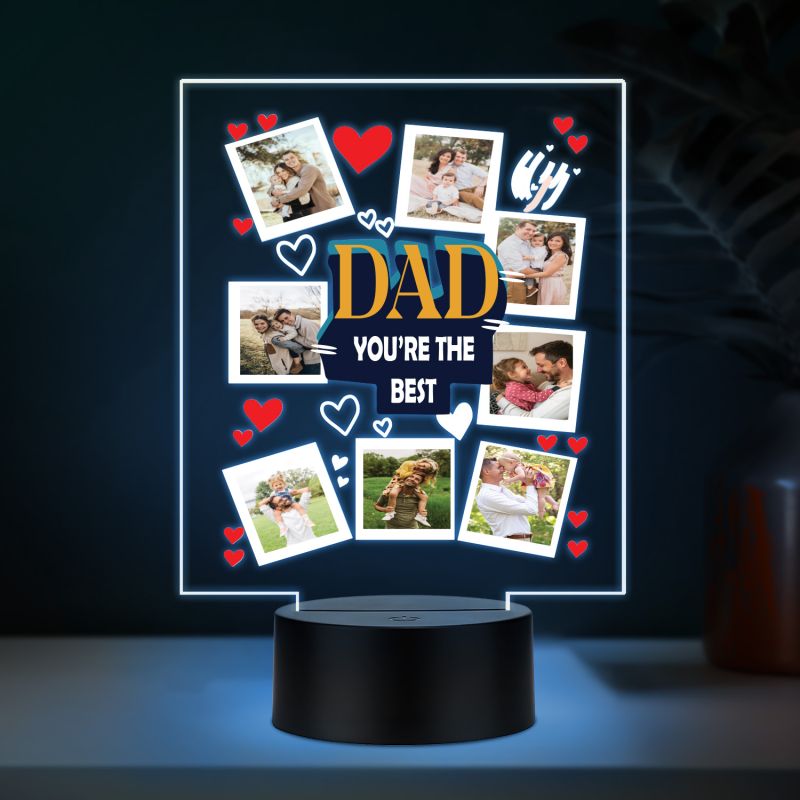 Personalized Best Dad LED Lamp Custom Photo Collage Gift