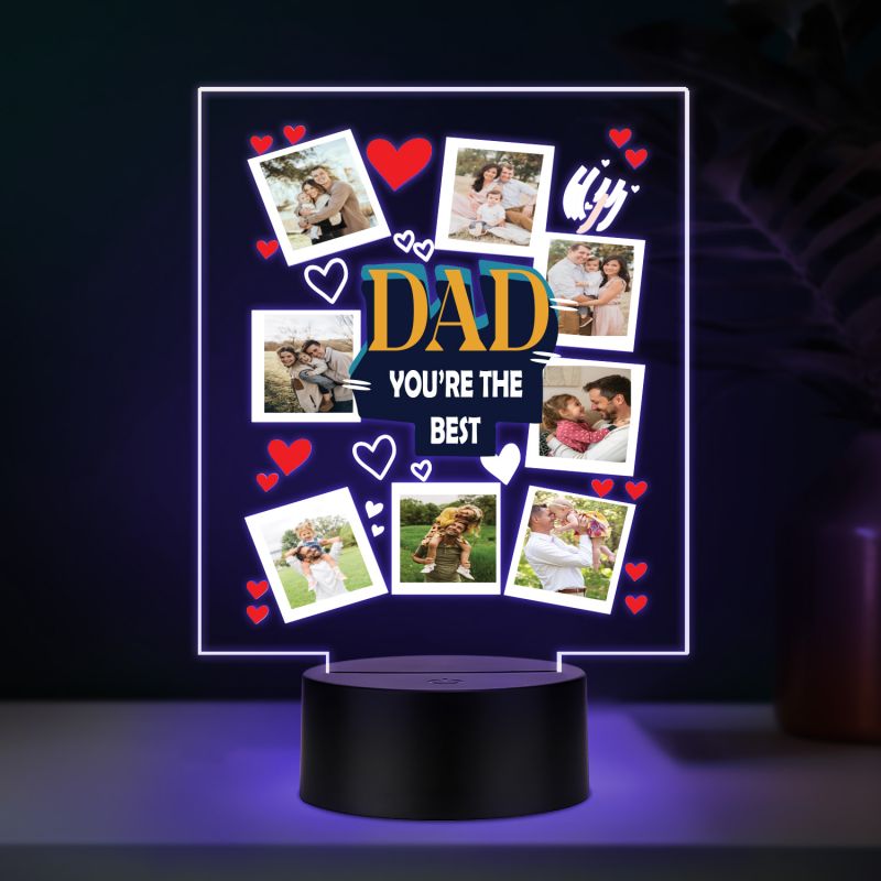 Personalized Best Dad LED Lamp Custom Photo Collage Gift