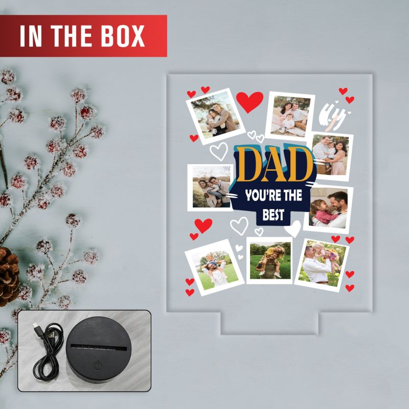 Personalized Best Dad LED Lamp Custom Photo Collage Gift