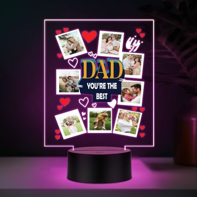 Personalized Best Dad LED Lamp Custom Photo Collage Gift
