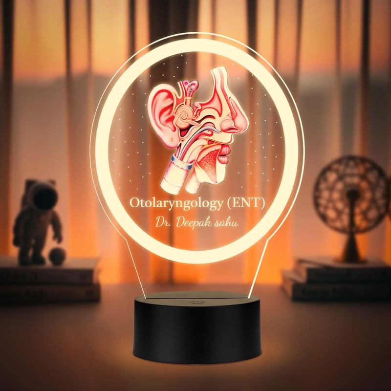Personalized Otolaryngology (ENT) 3D Illusion LED Night Lamp | Custom with Doctor's Name | Unique Appreciation Gift for ENT Specialists, Surgeons & Medical Students (Warm White Light)