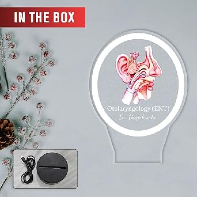 Personalized Otolaryngology (ENT) 3D Illusion LED Night Lamp | Custom with Doctor's Name | Unique Appreciation Gift for ENT Specialists, Surgeons & Medical Students (Warm White Light)