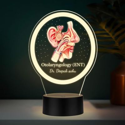 Personalized Otolaryngology (ENT) 3D Illusion LED Night Lamp | Custom with Doctor's Name | Unique Appreciation Gift for ENT Specialists, Surgeons & Medical Students (Warm White Light)