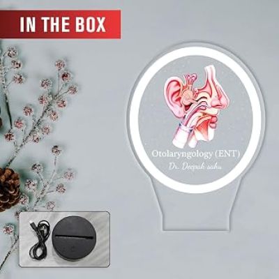 Personalized Otolaryngology (ENT) 3D Illusion LED Night Lamp | Custom with Doctor's Name | Unique Appreciation Gift for ENT Specialists, Surgeons & Medical Students (Warm White Light)
