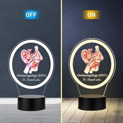 Personalized Otolaryngology (ENT) 3D Illusion LED Night Lamp | Custom with Doctor's Name | Unique Appreciation Gift for ENT Specialists, Surgeons & Medical Students (Warm White Light)