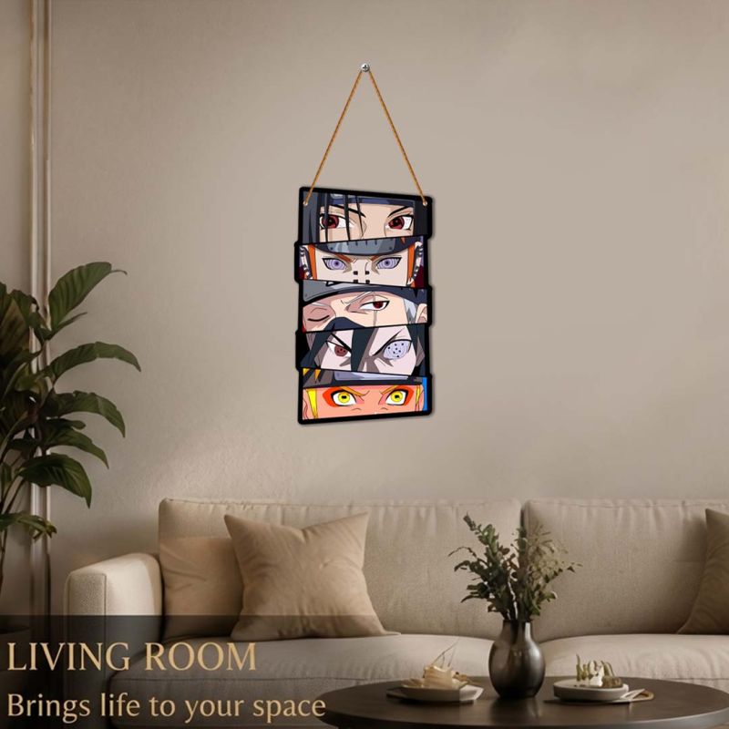 Anime Wall Hanging Decor for Boys Japanese Animes Character Eyes Wooden Hanging Wall Art Room Decoration for Bedroom, Gaming Room & Study Gift for Anime Fans