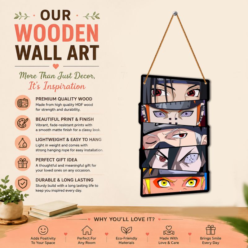Anime Wall Hanging Decor for Boys Japanese Animes Character Eyes Wooden Hanging Wall Art Room Decoration for Bedroom, Gaming Room & Study Gift for Anime Fans