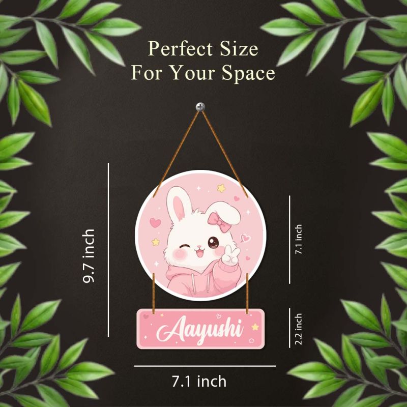 Personalized Bunny Kids Nameplate Wooden Hanging Sign for Girls Room Decor