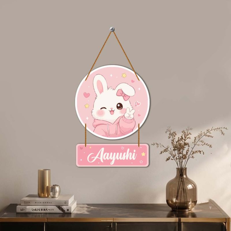 Personalized Bunny Kids Nameplate Wooden Hanging Sign for Girls Room Decor