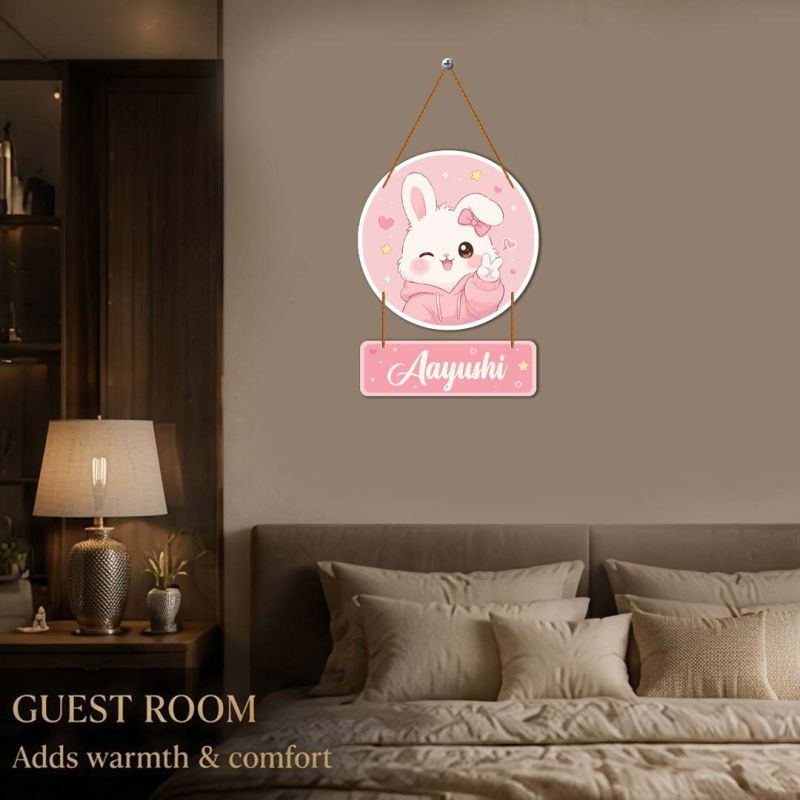 Personalized Bunny Kids Nameplate Wooden Hanging Sign for Girls Room Decor