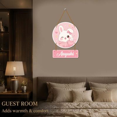 Personalized Bunny Kids Nameplate Wooden Hanging Sign for Girls Room Decor