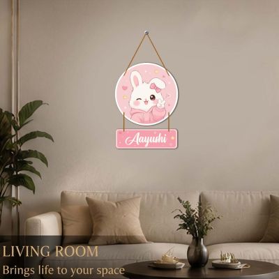 Personalized Bunny Kids Nameplate Wooden Hanging Sign for Girls Room Decor