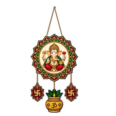 Ganesha Wall Hanging with Swastik & Kalash, Traditional Indian Diwali Pooja Decoration, Ganpati Mandir Hanging for Home, Office & Entrance Decor